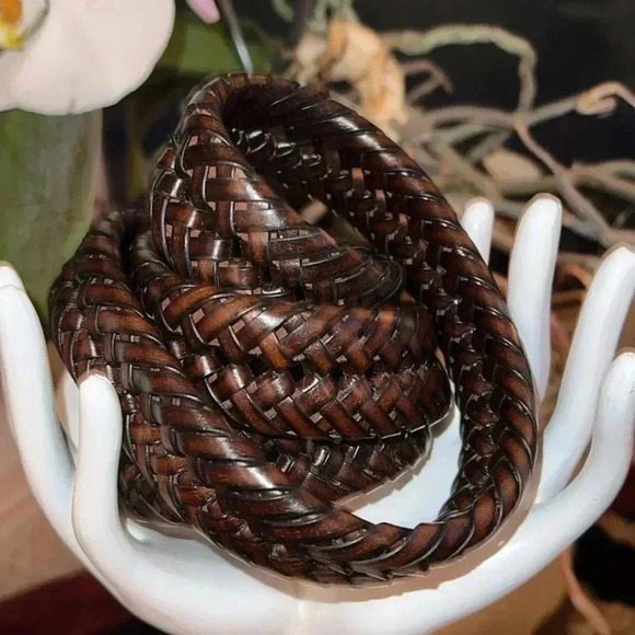 Men’s Dark Brown Vegan Leather Braided Belt with Gold Horseshoe Buckle - Picture 1 of 14